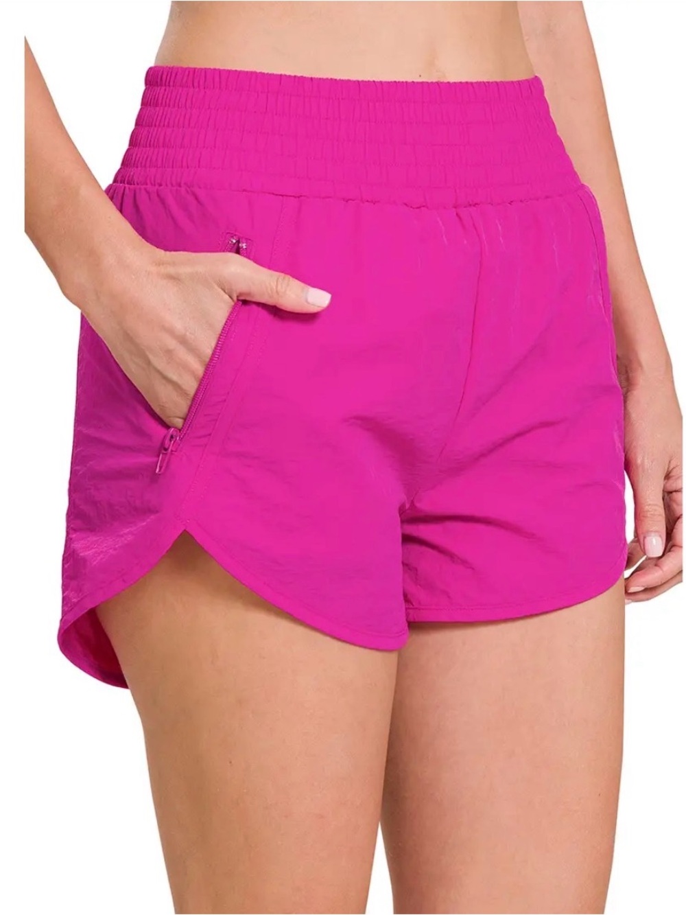 Zenana Outfitters Hot Pink Smocked-Waist Athletic windbreaker Shorts
